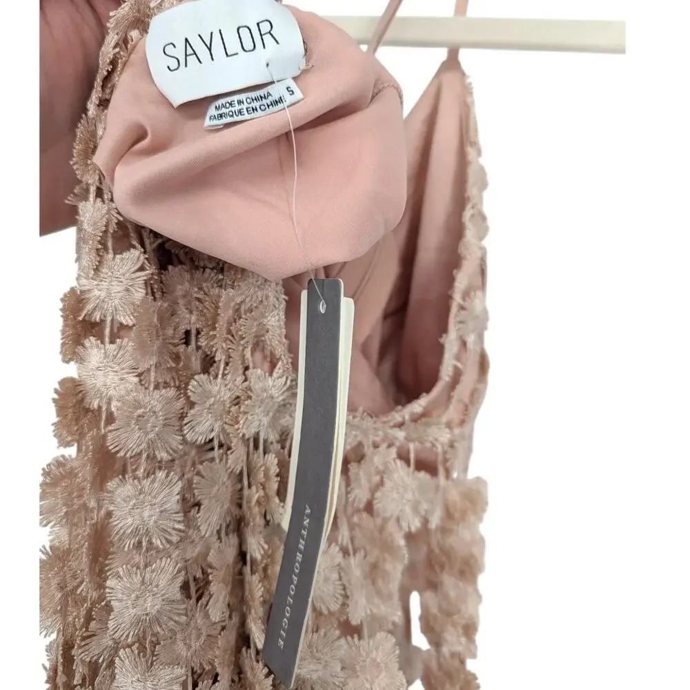 Saylor Floral Fringe Textured Mini Dress Small Blush Pink Fringe NWT Anthro
